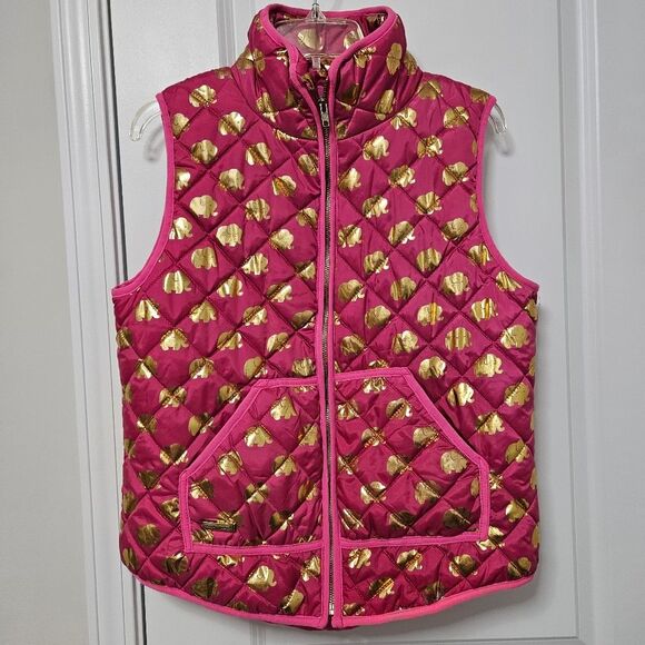 Simply Southern Puffer Vest Women’s Medium Pink with Gold Elephants Pockets EUC - Picture 1 of 11